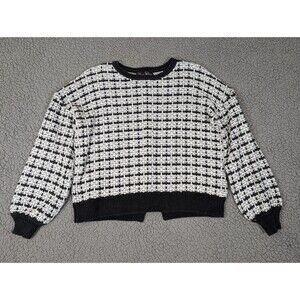 Elena Wang Sweater Houndstooth Cotton Blend Crew Neck Long Sleeve Boxy XS